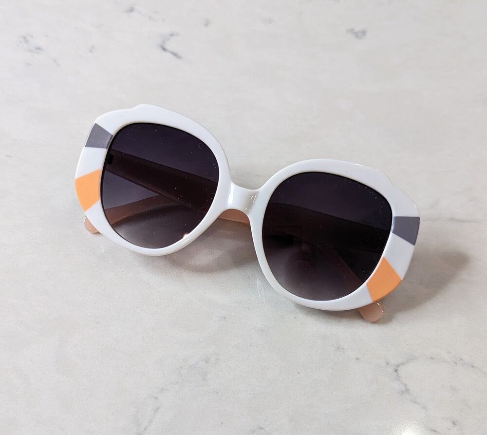 Mimi White Retro Vintage Style Butterfly Sunglasses Gray Lenses UV Protection